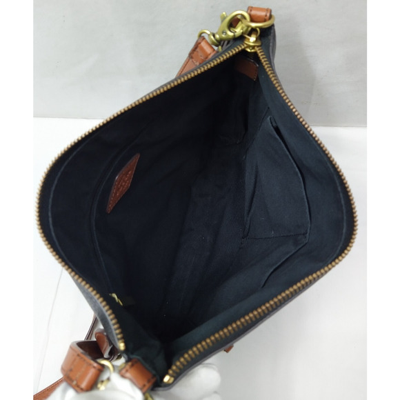 Fossil Black Coated Canvas Leather Trim Zipper Crossbody Bag - Picture 16 of 16